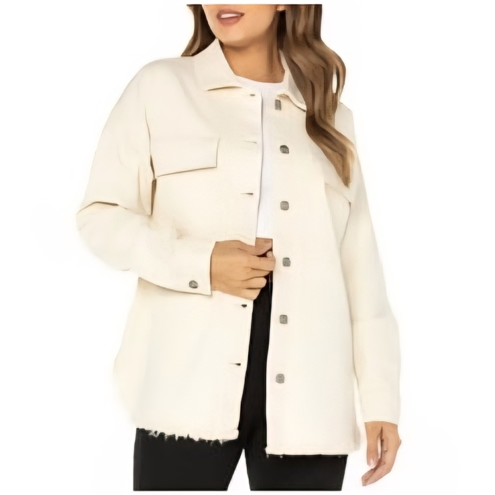 Celebrity Pink Cream Button-Up Shacket Jacket